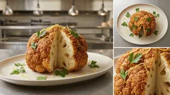 Ganzer Blumenkohl knusprig in Öl gebacken – mit Zitronenwasser vorgegart