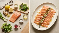 Lachs-Pescaccio: zartes Carpaccio in 15 Minuten mit Zitronen-Ingwer-Dressing