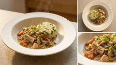 Veganes Jackfruit-Frikassee mit Erbsenreis – cremig wie der Klassiker