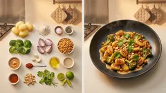 Veganes Gnocchi-Blech mit Brokkoli & Kichererbsen – Erdnuss-Curry aus dem Ofen