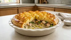 Hähnchen-Spargel-Pie mit Blätterteigdeckel und Kartoffelhaube – perfekt fürs Familienessen