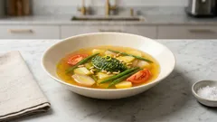 Klare Gemüsesuppe mit Rucolapesto – aromatisch, leicht und schnell gemacht