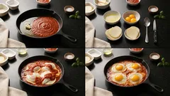 Uova in Purgatorio mit Provola – Eier in heisser Tomatensauce aus einer Pfanne