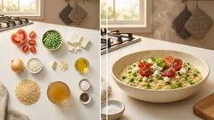 Cremiges Orzotto aus dem Topf: mit Feta, Erbsen und gebratenen Tomaten